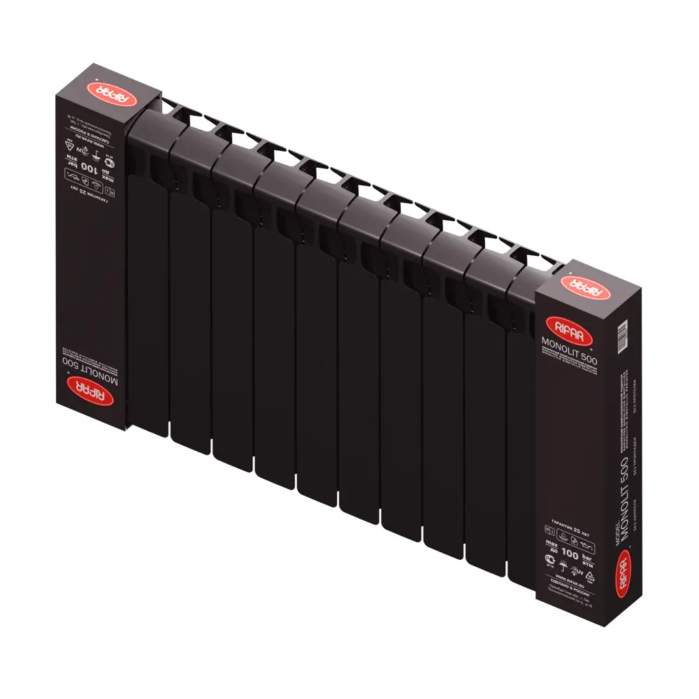 Радиатор секционный Rifar Monolit M50012RAL9005 500/100 12 секций боковое подключение биметалл черный STLM-2130094 - Вид №5