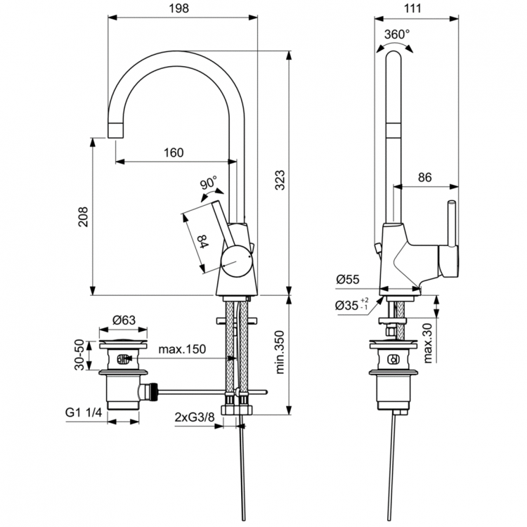 BC195AA Смеситель для раковины Ideal Standard CERALINE - Вид №1