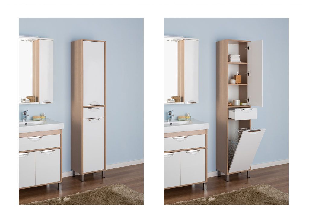 Шкаф-пенал для ванной Aquanet Гретта 40 б\к светлый дуб 00171901 - Вид №6