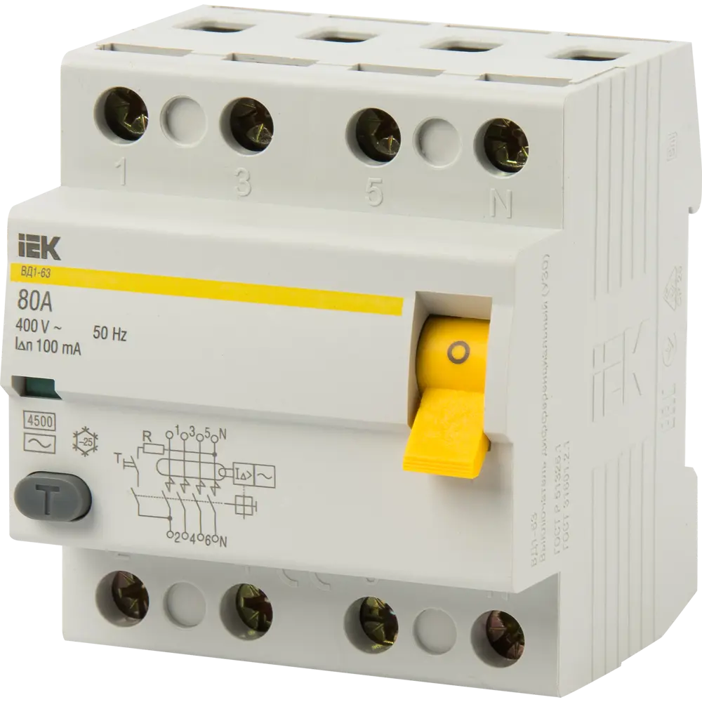 УЗО IEK ВД1-63 4P 80А для трёхфазной сети 400В 82941109 STLM-0038224