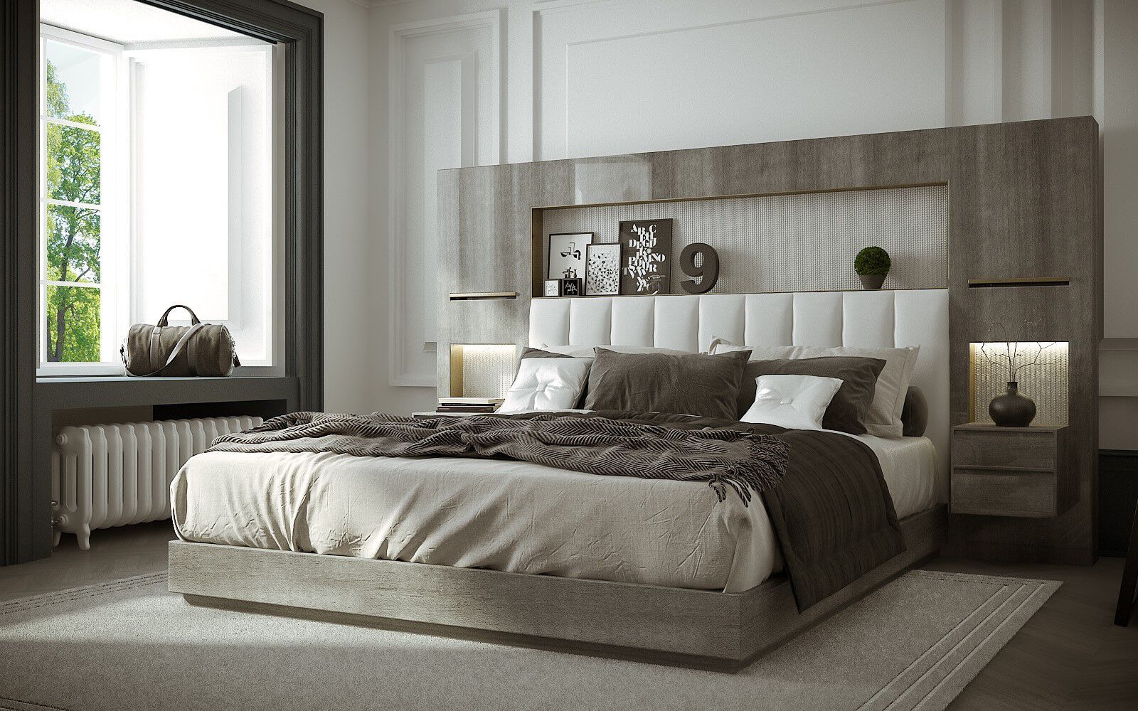 Деревянная кровать со встроенным освещением с высоким изголовьем HUGUES CHEVALIER MALAQUAIS ARCH-00146371 - Вид №1