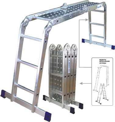Алюминиевая четырехсекционная шарнирная универсальная лестница (трансформер) TL 4033SP
