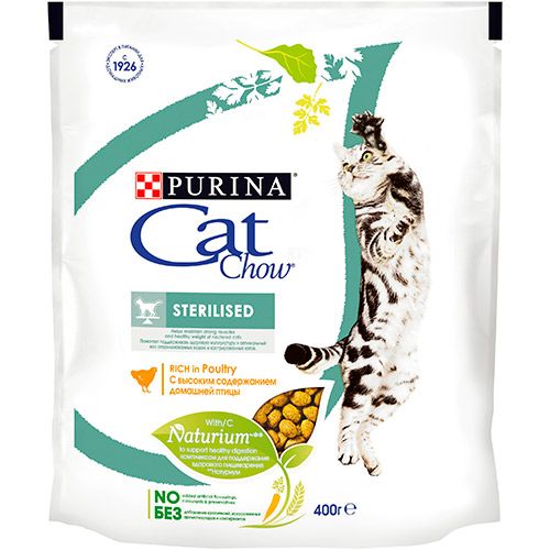 Т0040001 Корм для кошек для стерилизованных и кастрированных, домашняя птица, сух. 400 г Cat Chow 
