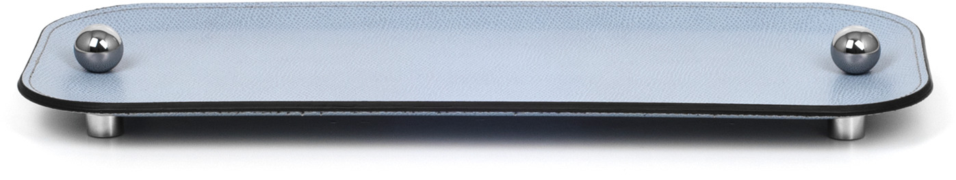 Поднос Олимпия - 48X15 см/металл-отделка_золото/зерененная кожа_серо-коричневый