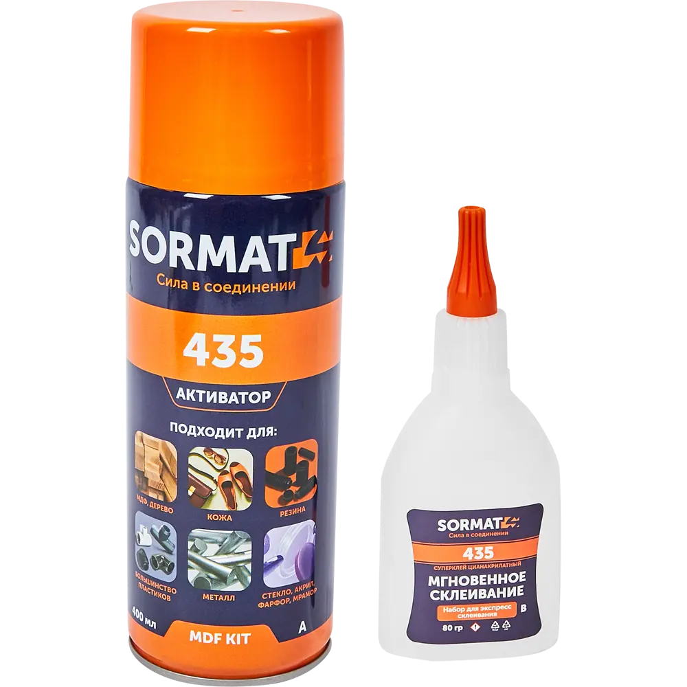 Суперклей - набор для экспресс склеивания Sormat MDF KIT 435 80 гр + 400 мл STLM-2079735
