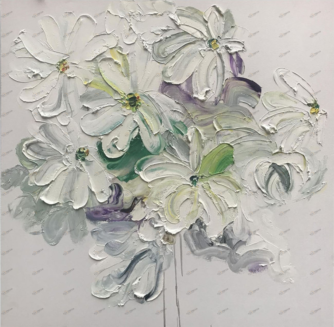 Картина на холсте 100х100 см "Превосходные ромашки" EVENHOME КАРТИНЫ МАСЛОМ 130030 Бежевый;белый;голубой;разноцветный 