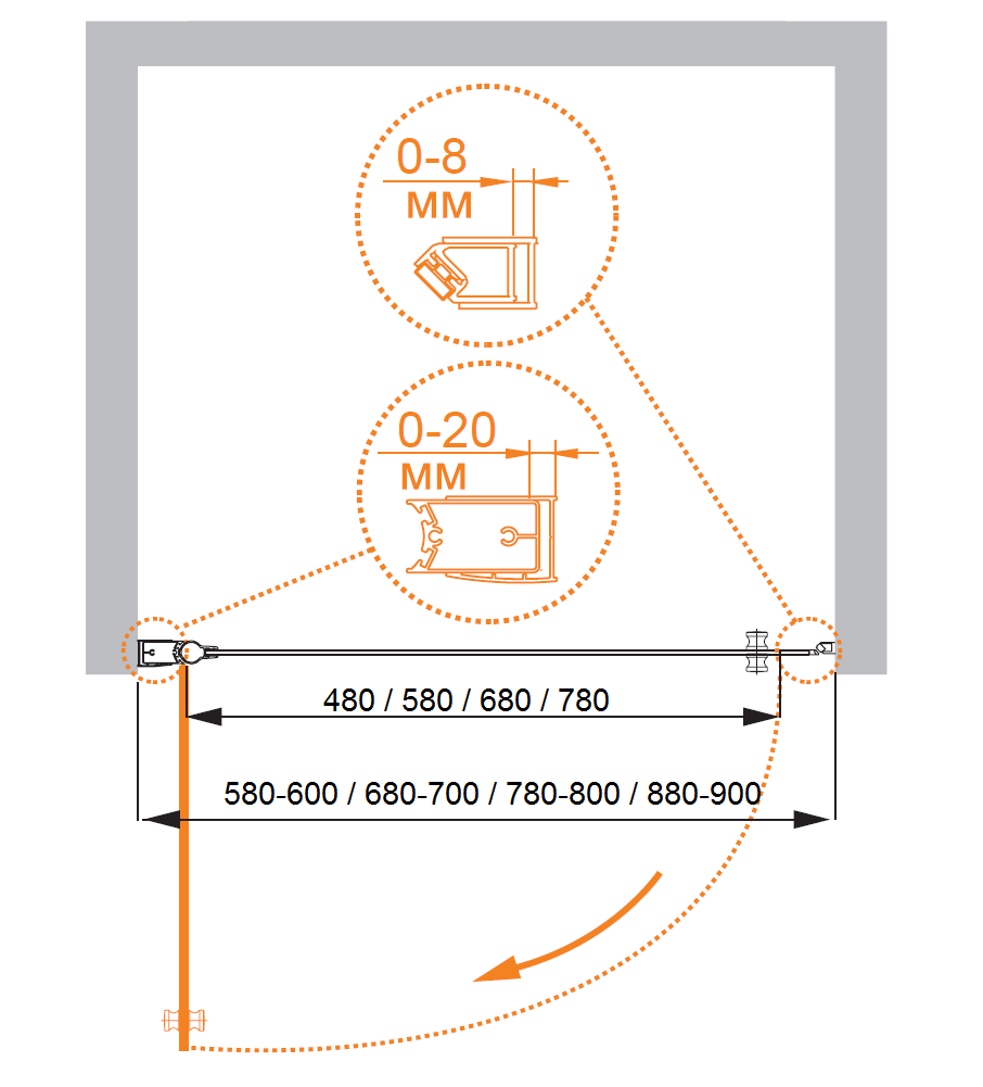 Душевая дверь в нишу CEZARES ELENA-W-B-1-60-P-Cr-R - Вид №5