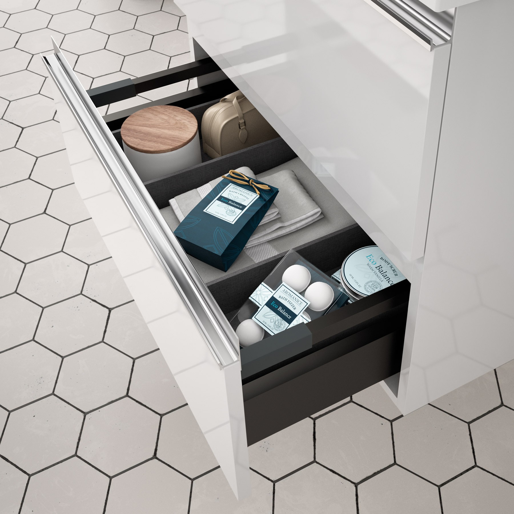 22635 SALGAR Мебель для умывальника SPIRIT 1000 2 металлических ящика GLOSS WHITE 997 x 540 x 450 мм Глянцевый белый - Вид №3