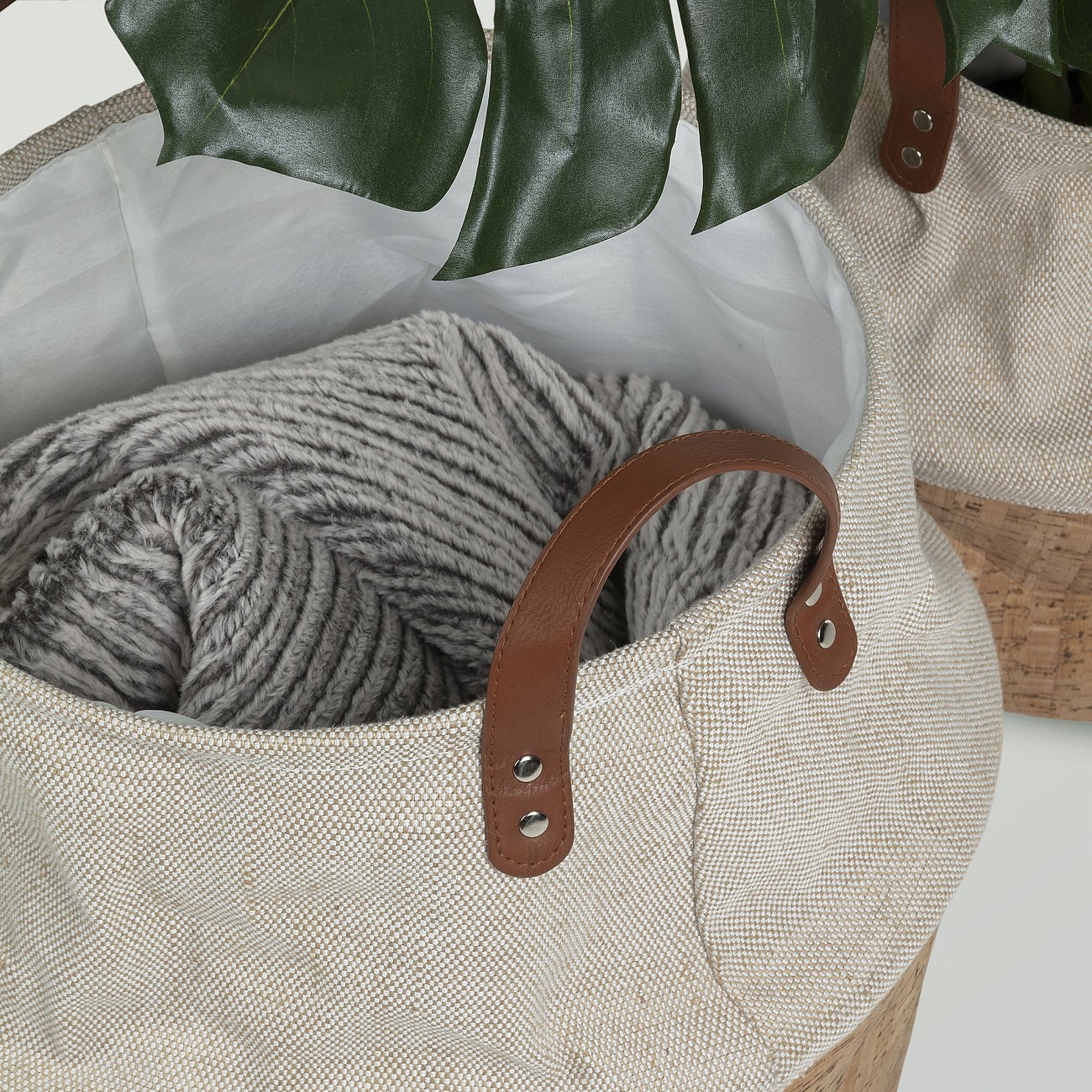 Корзина с ручками ткань, пробка Kalyn от La Forma, 2 штуки LA FORMA KALYN 00-3865000 Бежевый;белый  - Вид №2