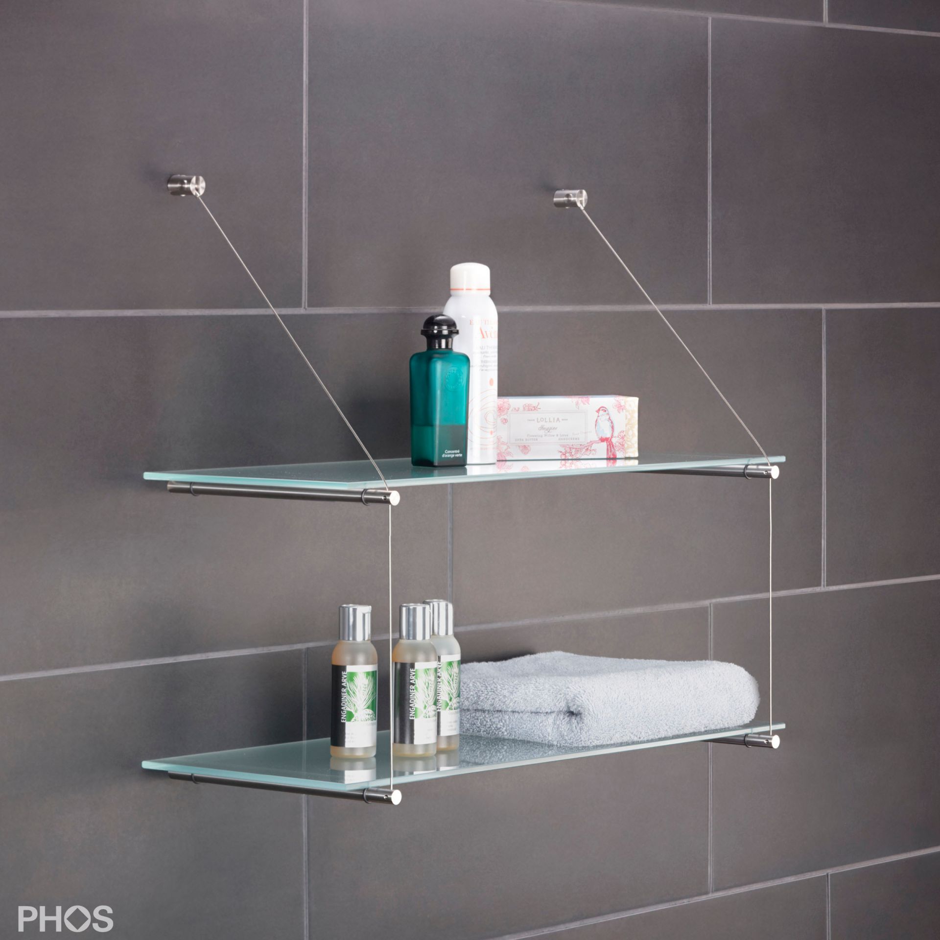 RST260-2-B Полка для ванной комнаты с 2 стеклянными полками PHOS 