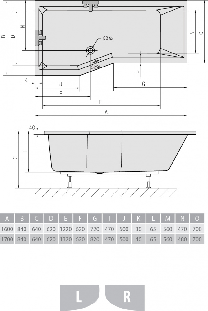 Акриловая ванна ALPEN Versys 170 R 70611 - Вид №2