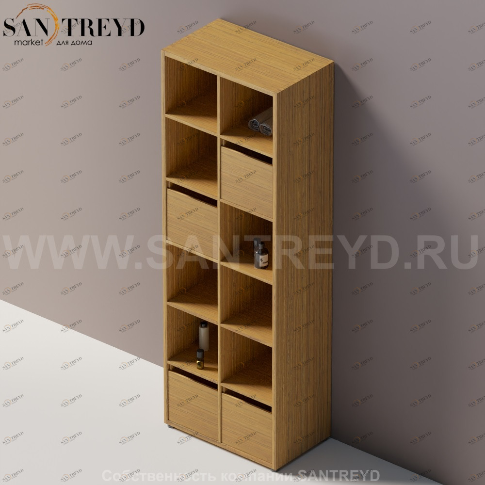 Agape KONTE Вертикальный шкаф из МДФ под тик с возможностью установки выдвижного ящика AMOB045VT