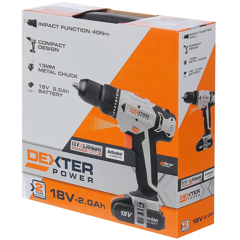 Дрель-шуруповерт аккумуляторная ударная Dexter Power CDI219LD.1, 18 В Li-ion 2 Ач STLM-2194729 - Вид №5