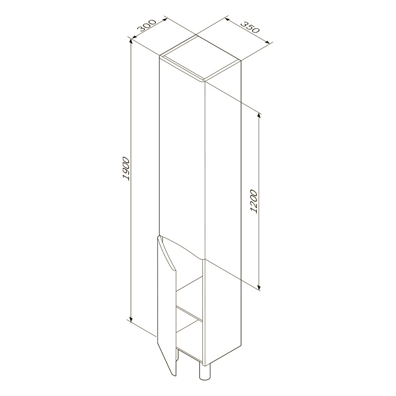 M80CSR0356WG шкаф-колонна напольный правый 35 см двери белый глянец ш AM.PM Like - Вид №4