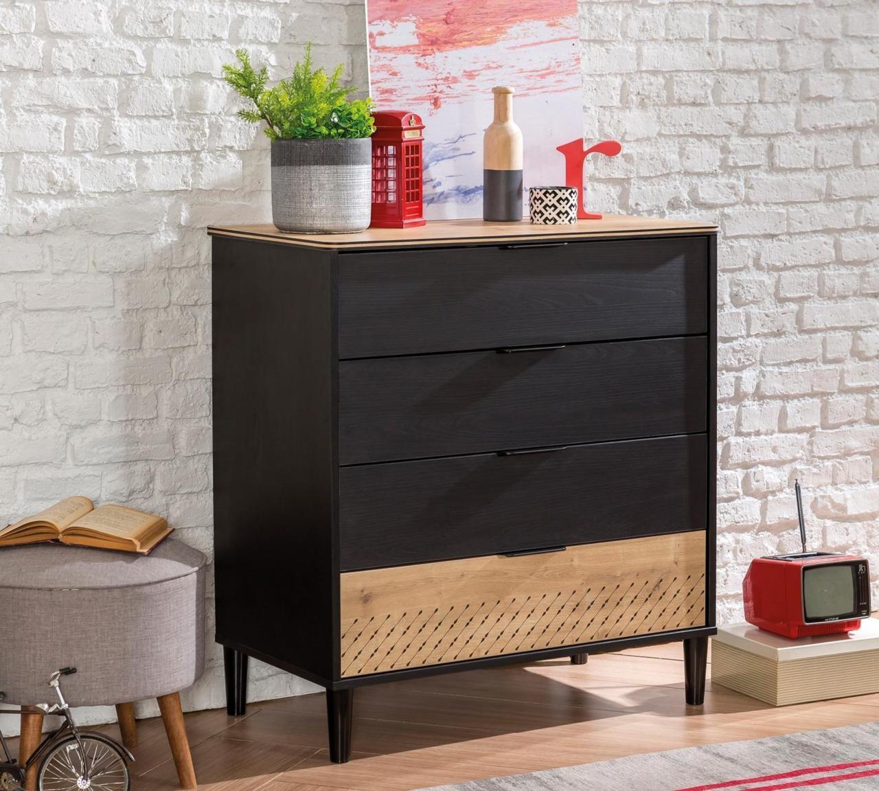 Комод с 4 ящиками черный Black CILEK BLACK 00-3832235 Черный Santreyd - Вид №1