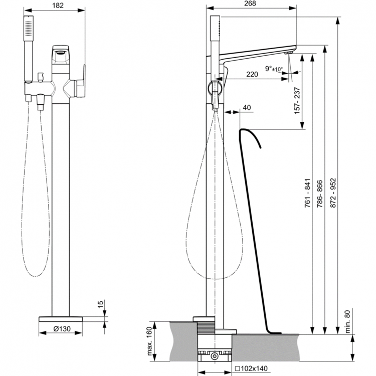 A6347AA Напольный смеситель для ванны/душа Ideal Standard TONIC II - Вид №4