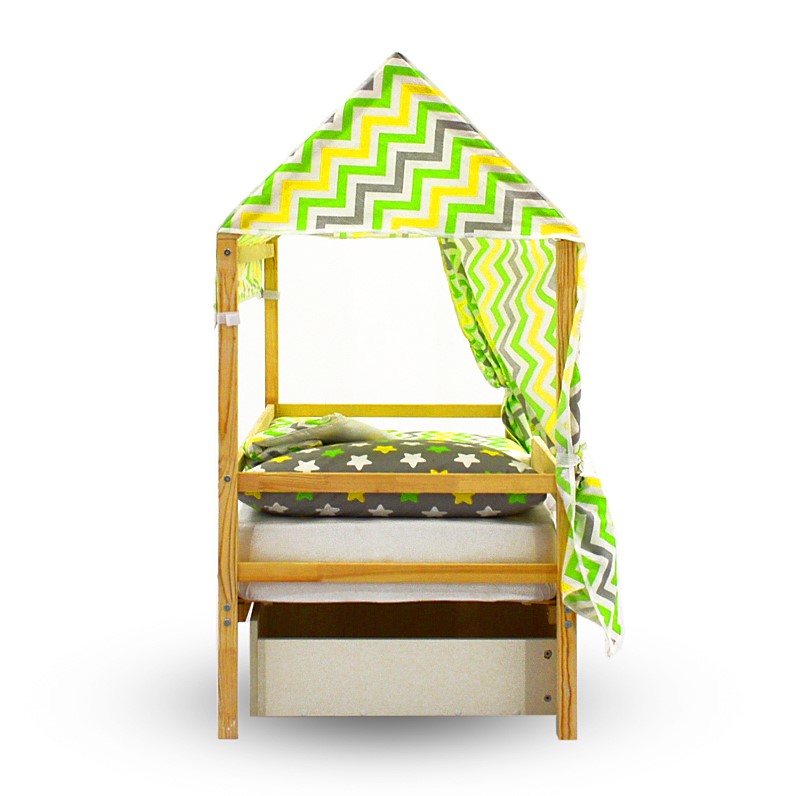 Крыша для кровати-домика текстильная Svogen зигзаги, желтый, зеленый, фон белый БЕЛЬМАРКО  00-3833097 Зеленый Santreyd  - Вид №3