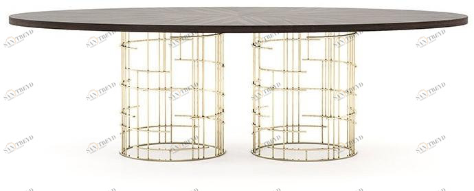 Laskasas Овальный обеденный стол из нержавеющей стали и дерева Mercy sun-id-1432155