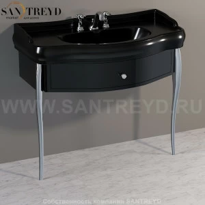 7363K3 Мебель с ящиком лакированная чёрная глянцевая под умывальник 100, в комплекте с ножками из алюминия хром. ручка-кристалл с окантовкой хром. Retro