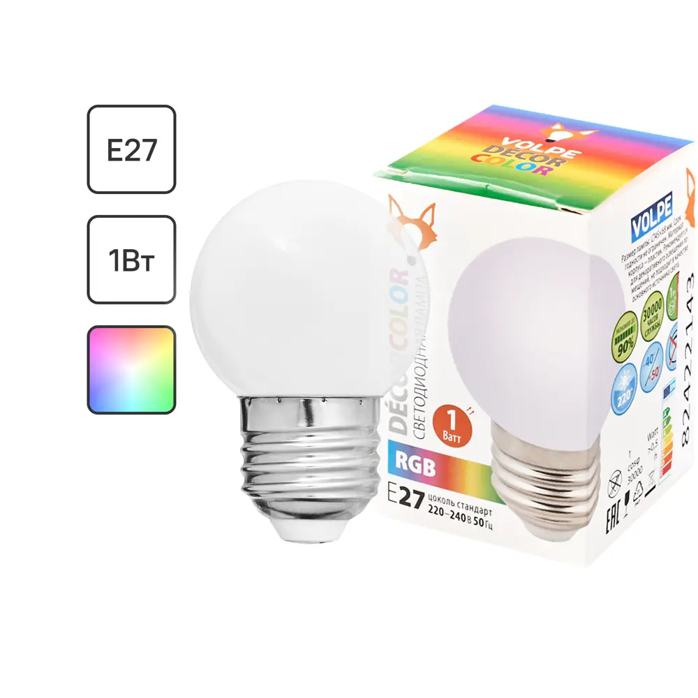Светодиодная лампа Volpe RGB E27 с эффектом цветного шара 82422143 STLM-0027074