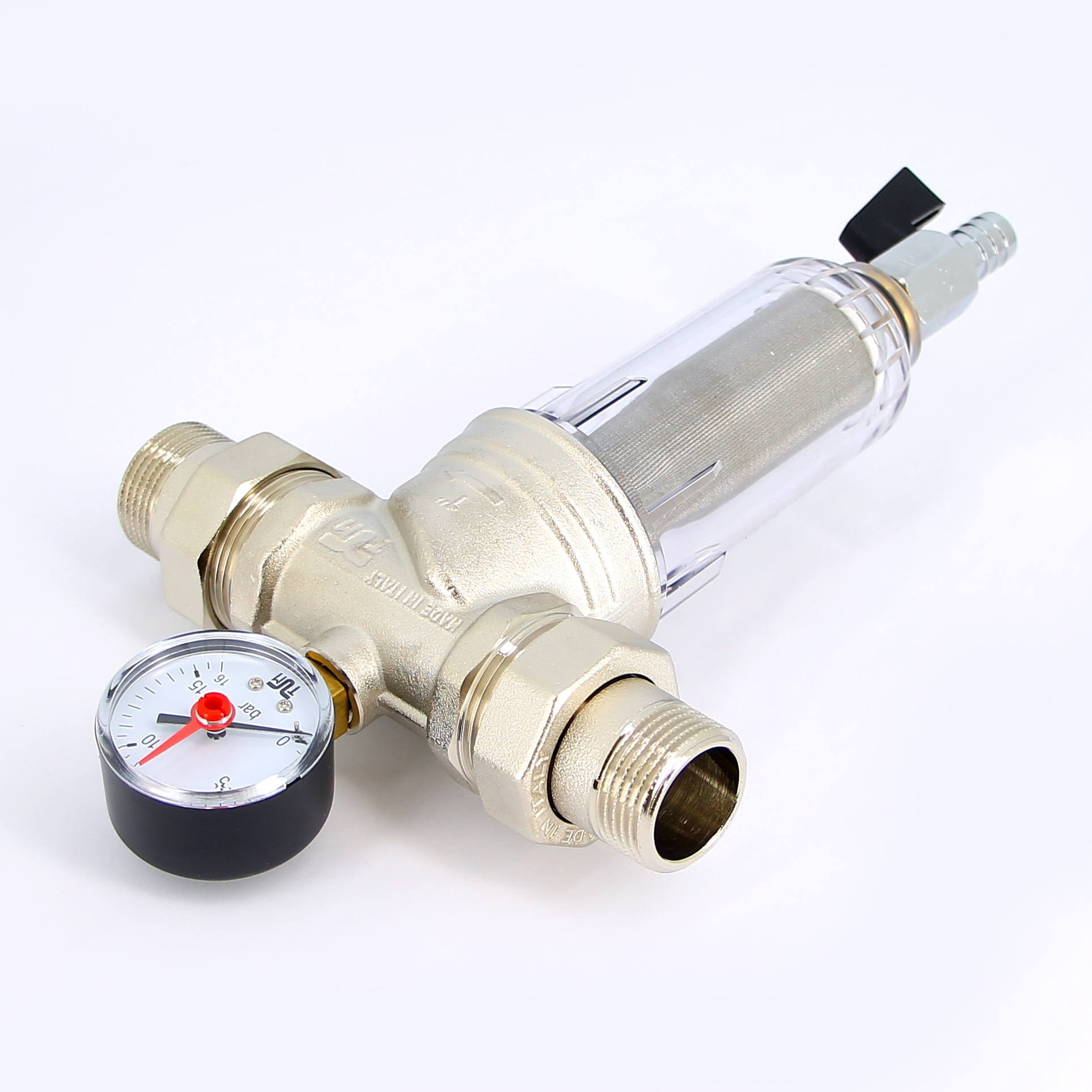 Фильтр промывной с манометром, с разъемными соединениями,пластиковой колбой TIEMME 3/4" 3130006 - Вид №2