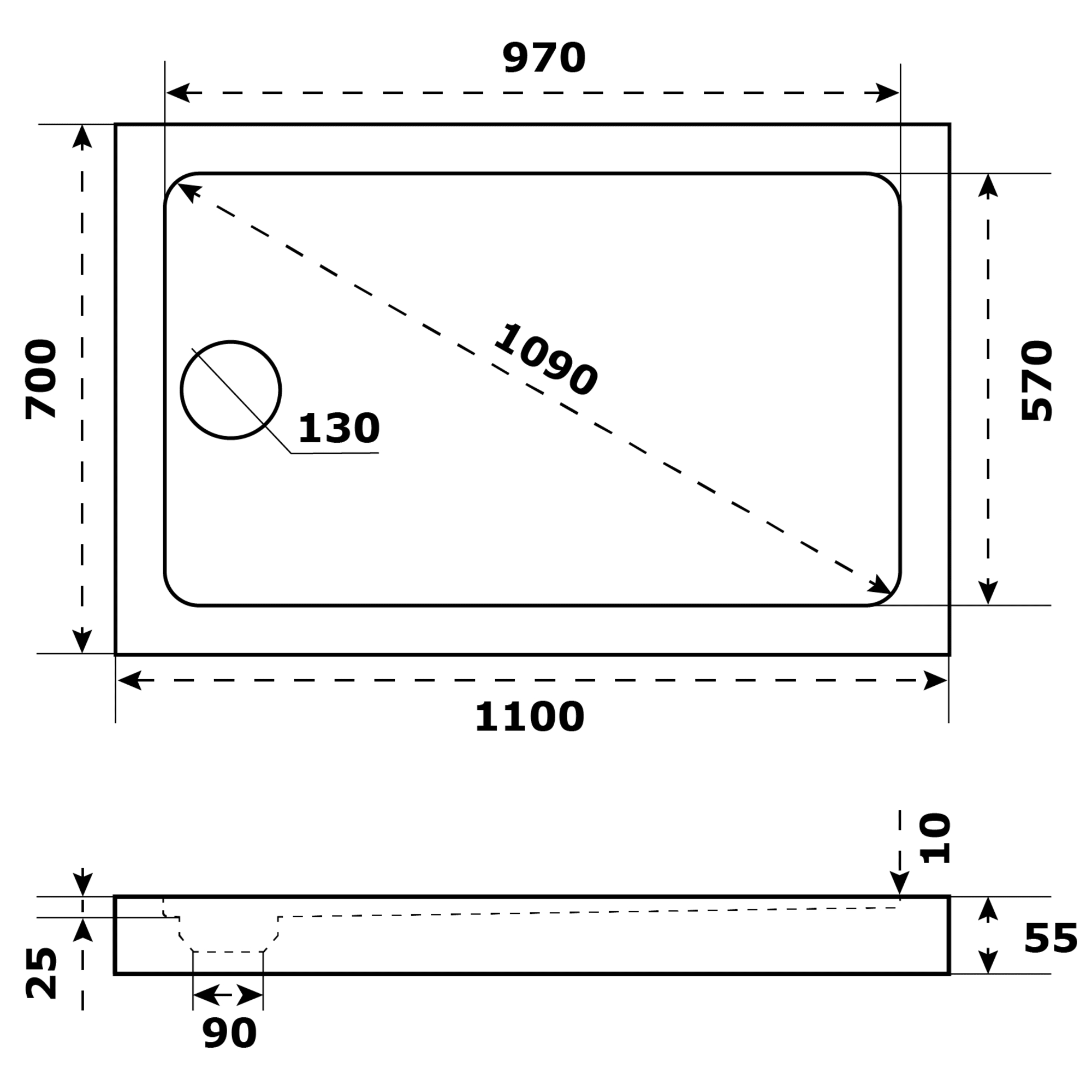 82677809 Душевой поддон акрил 110x70 см Slim Santreyd - Вид №1