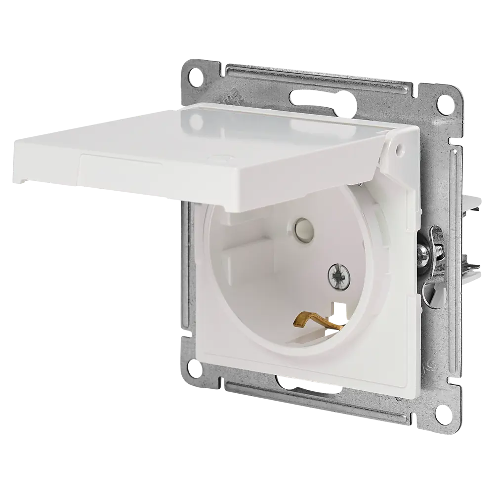 Розетка встраиваемая Systeme Electric AtlasDesign с заземлением с крышкой и шторками цвет жемчужный STLM-2118370 - Вид №1