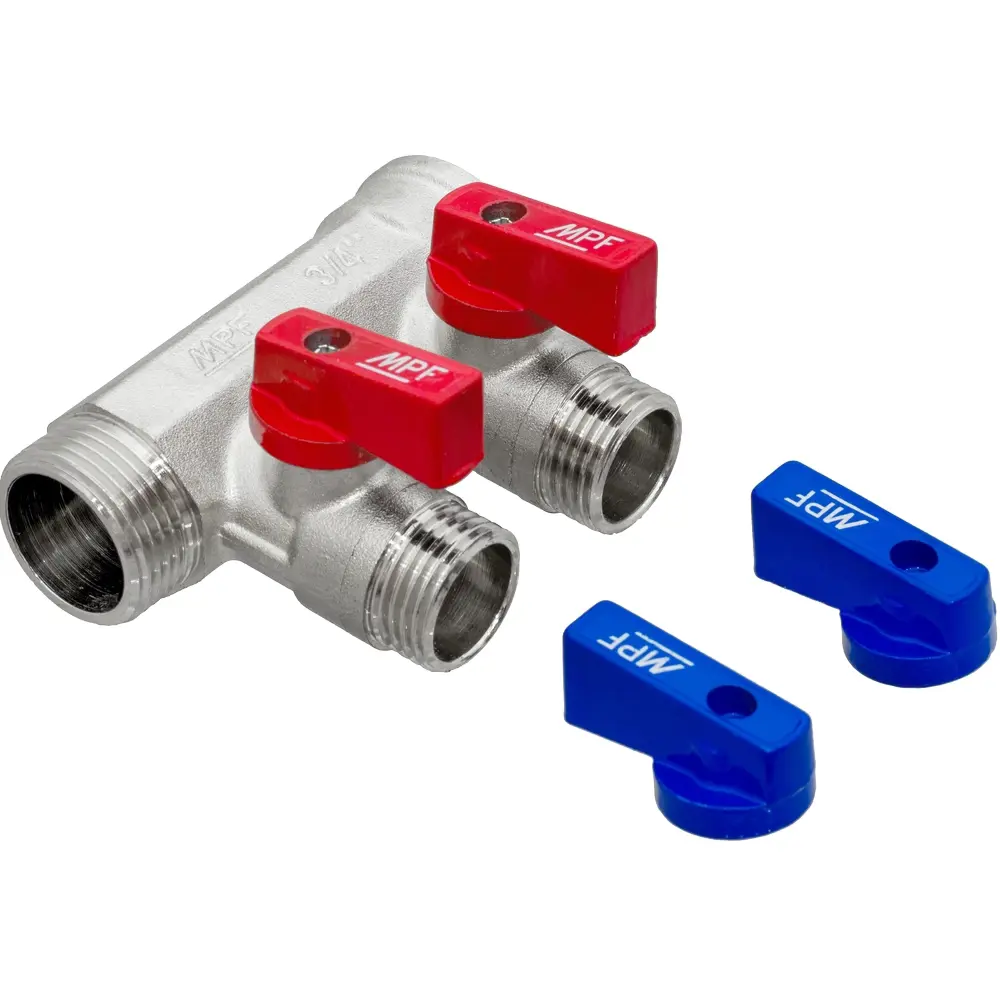 Коллектор с кранами MPF на 2 выхода 3/4"x1/2" наружная резьба STLM-2089899
