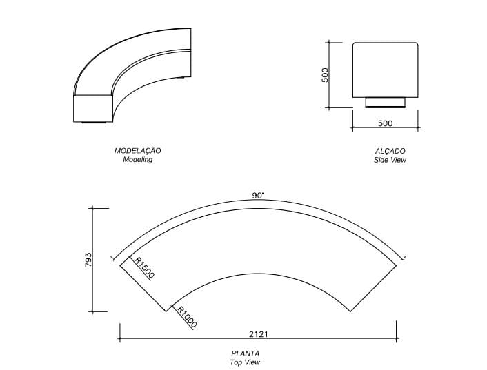 Бетонная секционная изогнутая скамья amop основы ARCH-00076132 - Вид №1