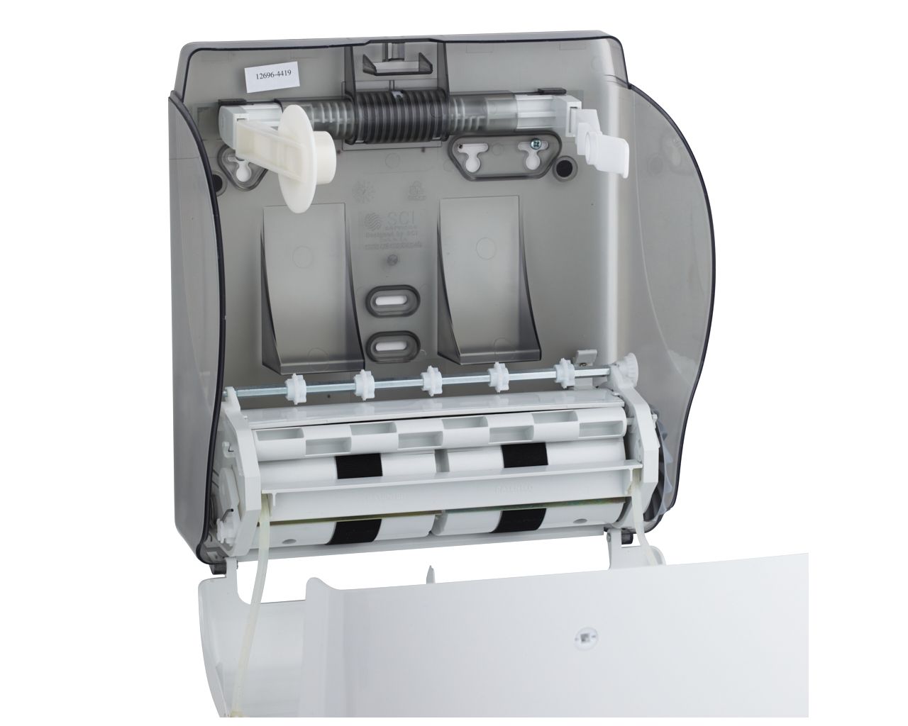 CJB301 Механический диспенсер для бумажных полотенец в рулонах LUX CUT AUTOMATIC MAXI, АБС-пластик, белый Merida  - Вид №6