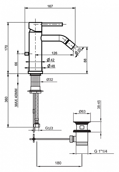 EL840102560 Смеситель для биде , черный Webert Elio - Вид №1