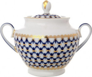 10642757 Императорский фарфоровый завод Сахарница "Кобальтовая сетка" "Весенняя" Фарфор