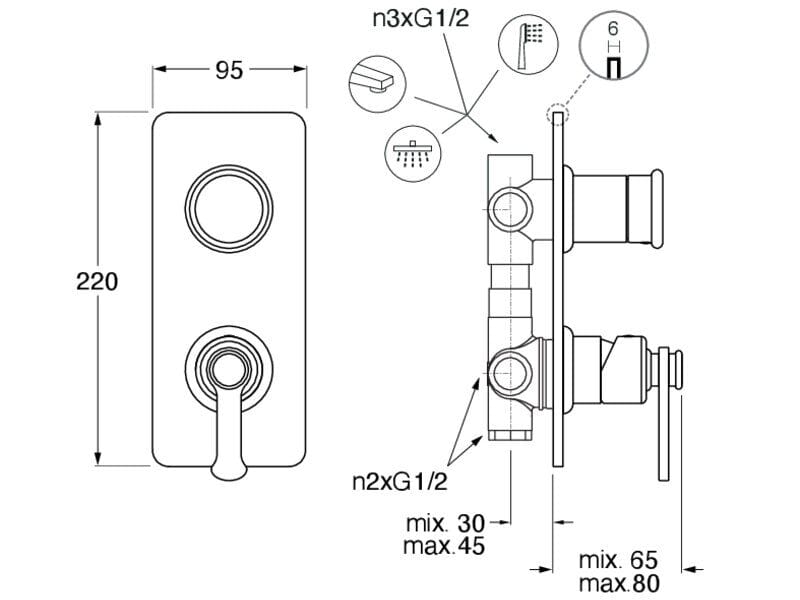 Встраиваемый смеситель для душа / ванны с пластиной CRISTINA Rubinetterie Маяк ARCH-00113568 - Вид №1
