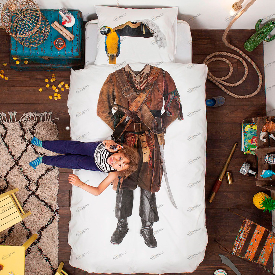 Детское постельное белье односпальное "Пират" 150х200 см SNURK  335472 Белый;коричневый 