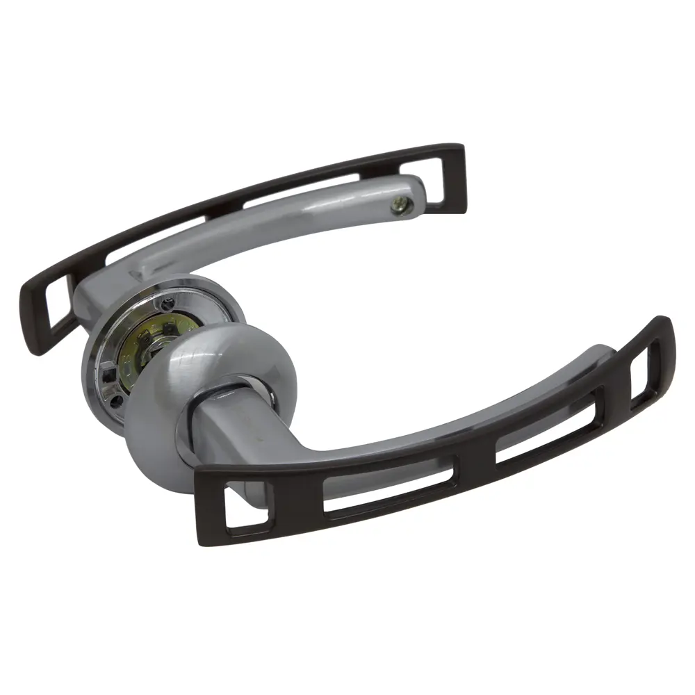 Ручки дверные на розетке Apecs H-0598-Z, цинковый сплав, цвет сатин/дерево/хром STLM-2210982 - Вид №1