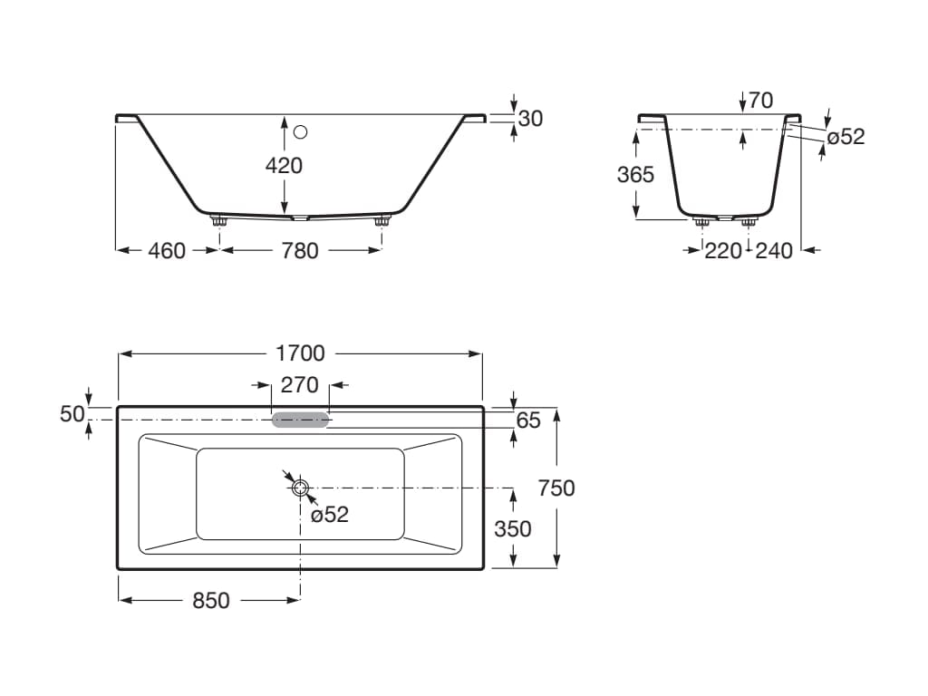 Встраиваемая акриловая прямоугольная ванна с гидромассажем Roca VYTHOS 24858 / 24860 ARCH-00013479 - Вид №5