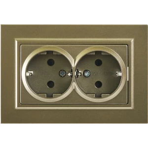 Розетка двойная встраиваемая IEK Brite РСш12-3-БрШ с заземлением со шторками цвет шампань