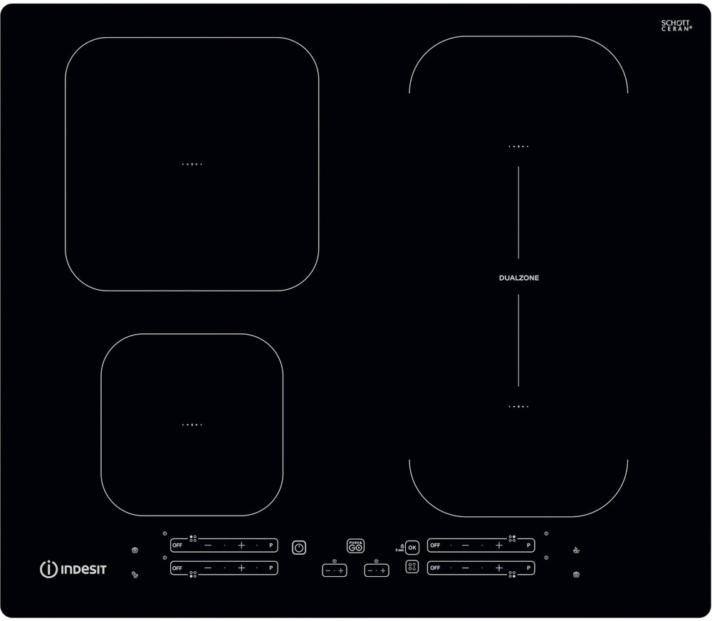IB 65B60 NE Варочная поверхность/ независимая индукционная варочная панель с конфорками из стеклокерамики: работает на электричестве. 4 индукционные конфорки. без рамки; цвет: черный Indesit Santreyd 