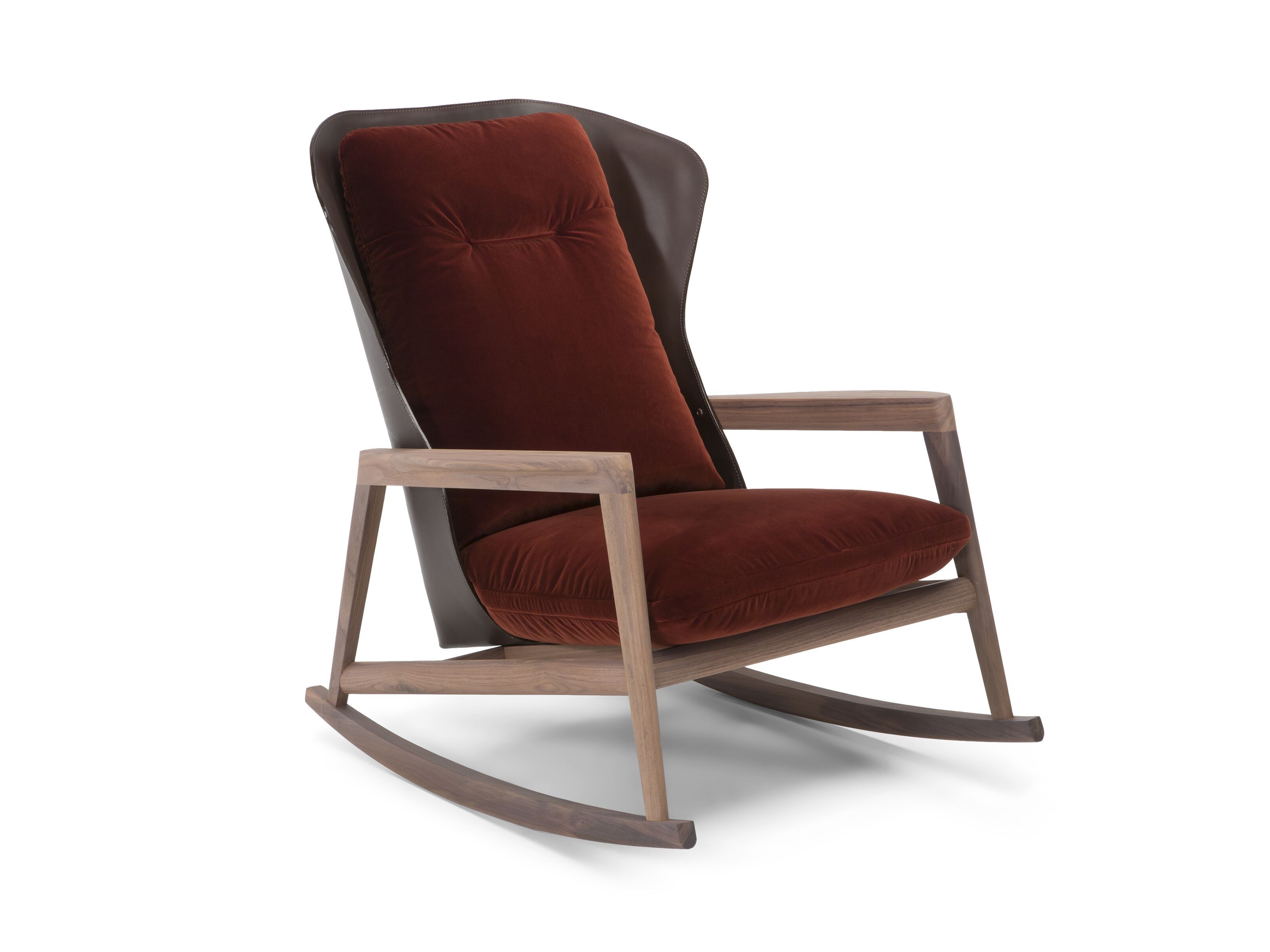 Кресло-качалка из ткани и кожи с подлокотниками и высокой спинкой Natuzzi Italia MARGARET ARCH-00144759