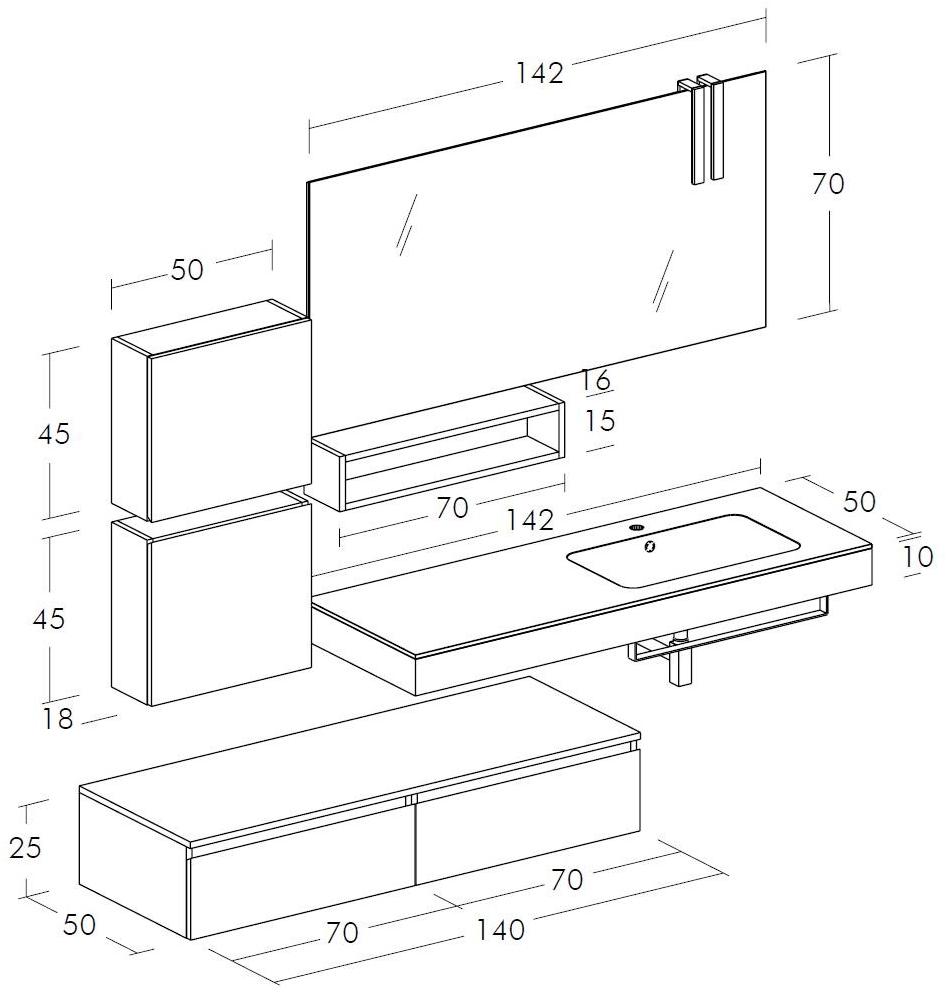 LEGNOBAGNO Подвесной туалетный столик из меламина с зеркалом Freedom lineare sun-id-1431471 - Вид №3
