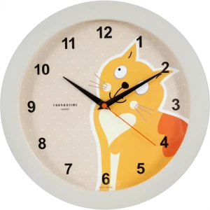 Часы настенные «Кот» круглые 29 см цвет бежевый
