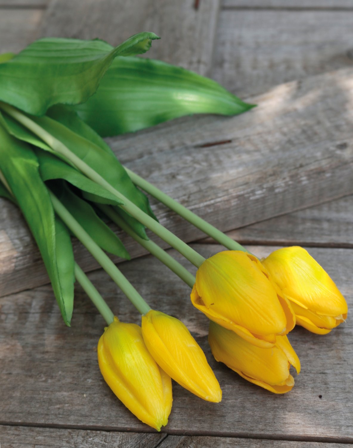 2952 330 a3 Искусственный букет тюльпанов, 5-кратный, 37 см, желтый H-andreas  - Вид №4