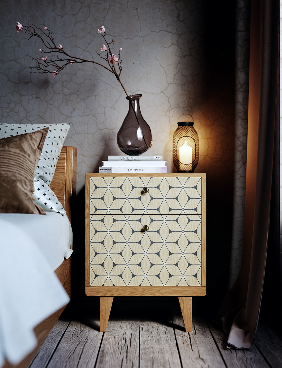 Прикроватная тумбочка дизайнерская темный дуб Thimon THE IDEA  210297 Коричневый  - Вид №2