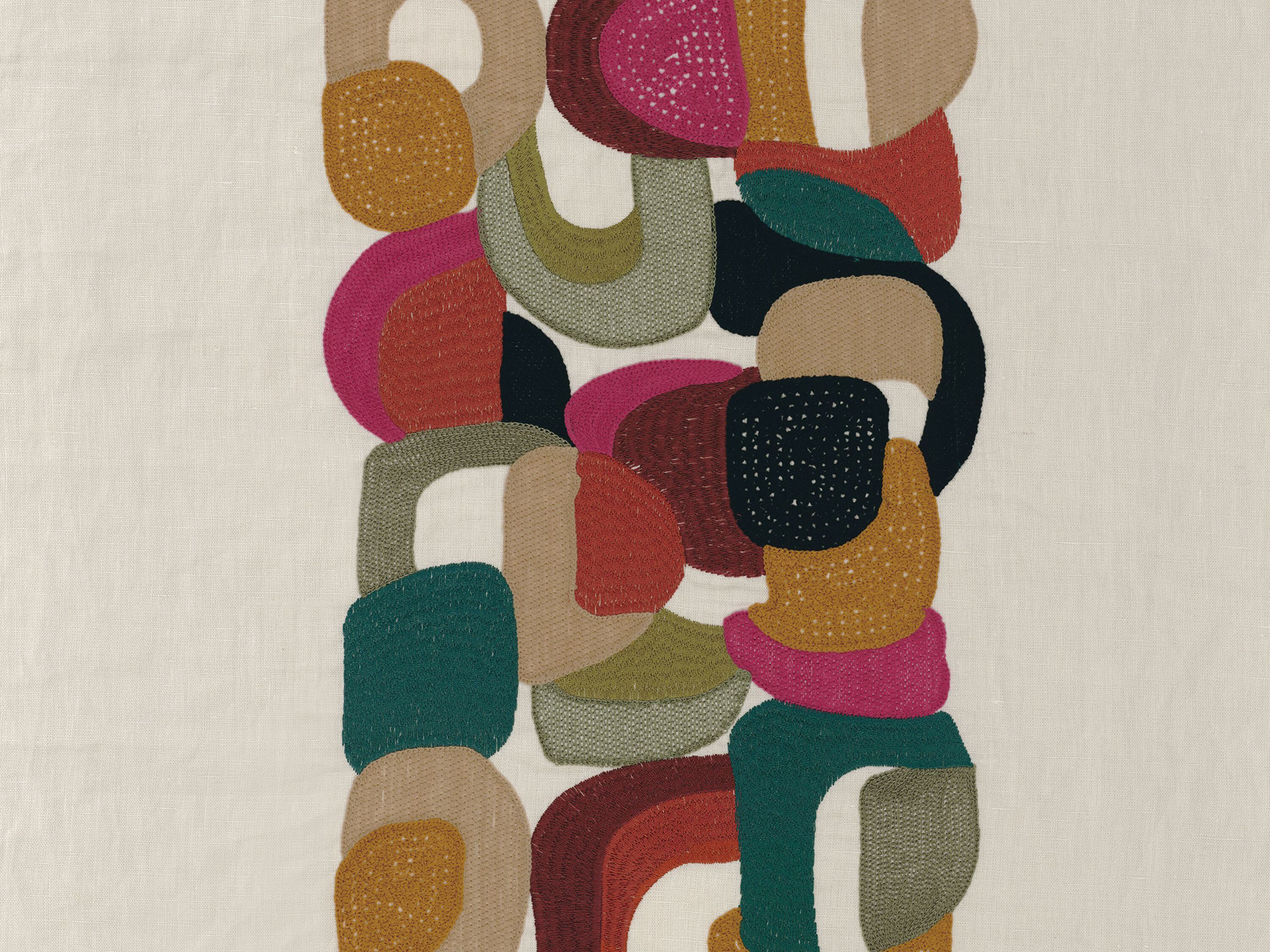 Многоцветная льняная вышитая ткань с графическими узорами Casamance Luminescence ARCH-00139553