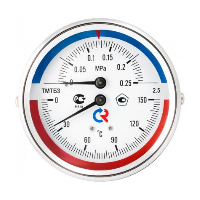 ТМТБ-31T.0410120 Термоманометр ТМТБ-31T с задним подключением Valtec 1/2", 10 бар, 0-120 °C  - Вид №2