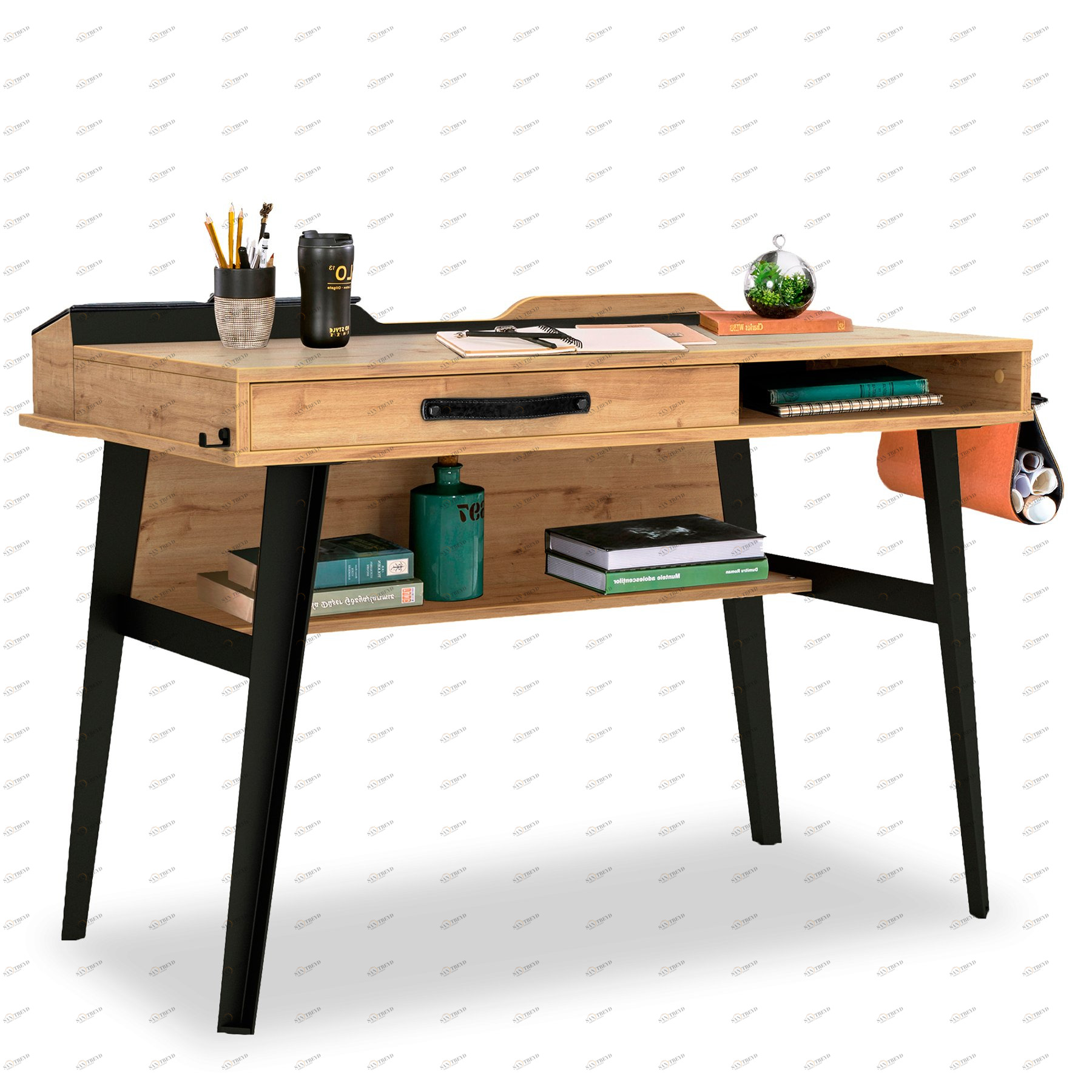 Письменный стол с ящиками и полкой 114 см светлый дуб Wood Metal M CILEK WOOD METAL 00-3832453 Черный;бежевый Santreyd 