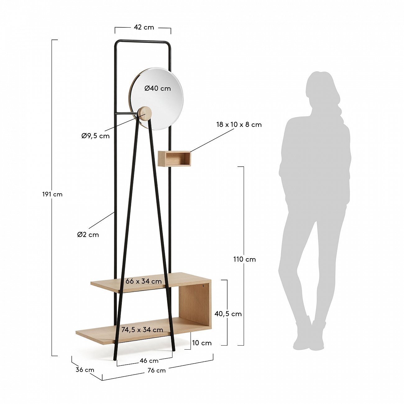 Вешалка напольная с полкой и зеркалом Nostalgic от La Forma LA FORMA NOSTALGIC 00-3864974 Бежевый;зеркальный;черный  - Вид №5