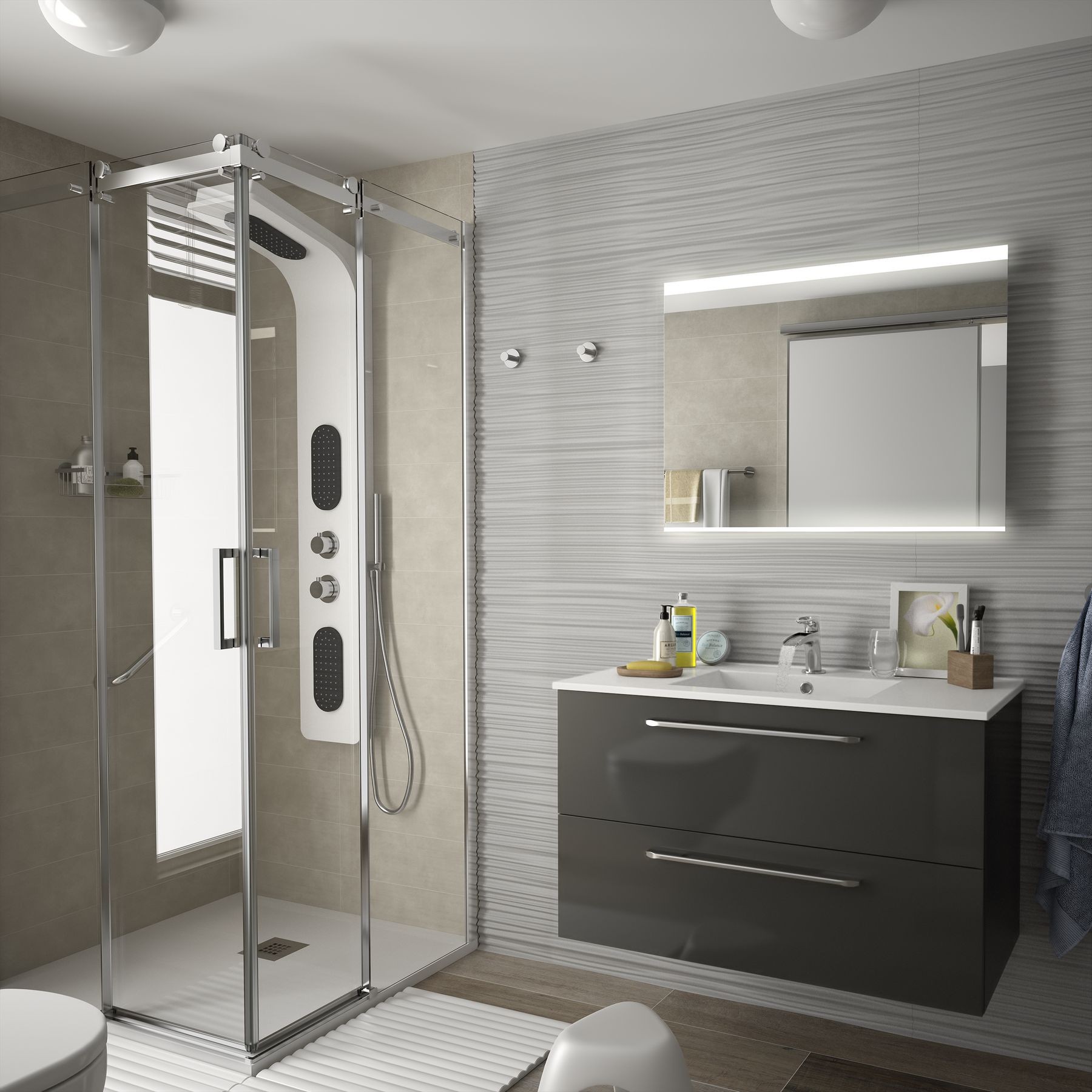 23300 SALGAR Мебель для умывальника FUSSION CHROME 900 2 ящика GLOSS GREY 897 x 540 x 450 мм Глянцевый серый