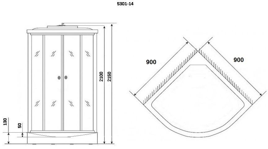 Душевая кабина NG- 5301-14 (900х900х2150) низкий поддон(13см), стекло МАТОВОЕ белые  профиля Niagara ECO 53011423 - Вид №2
