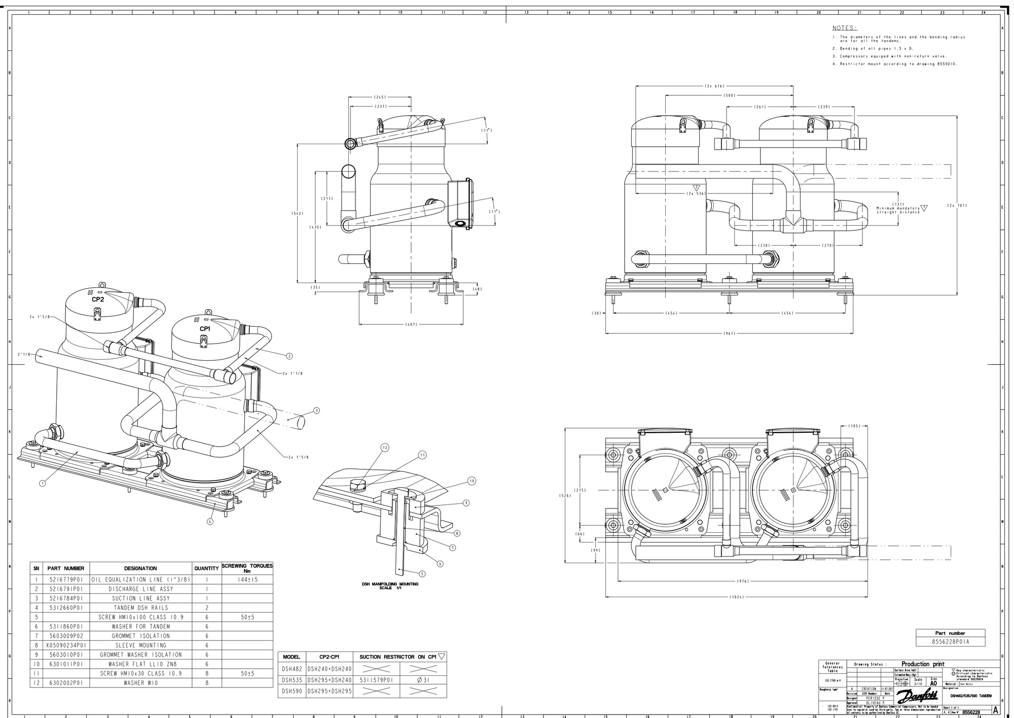 Danfoss DSH — Герметичные спиральные компрессоры, R410A DSH105A4ALA Компрессор спиральный 120H1190  - Вид №11